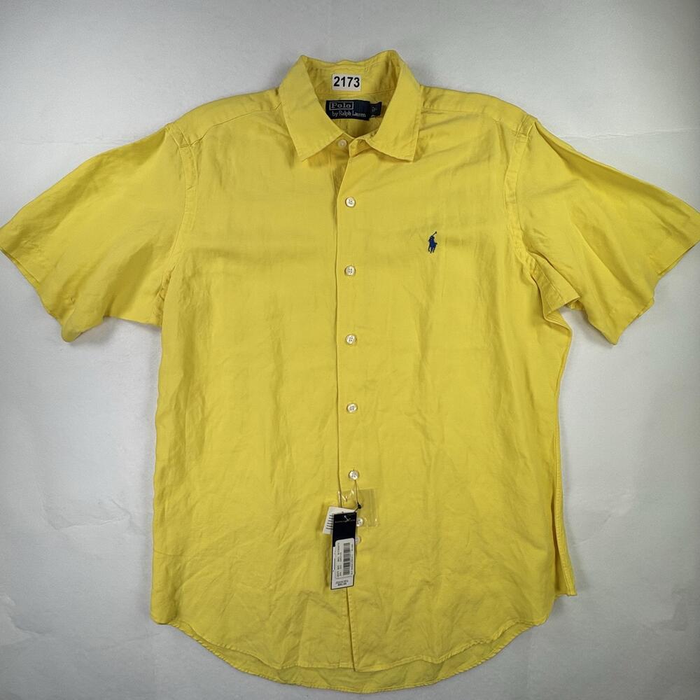 Vintage Polo Ralph Lauren Shirt Mens Large Yellow Linen Silk NEW 90s